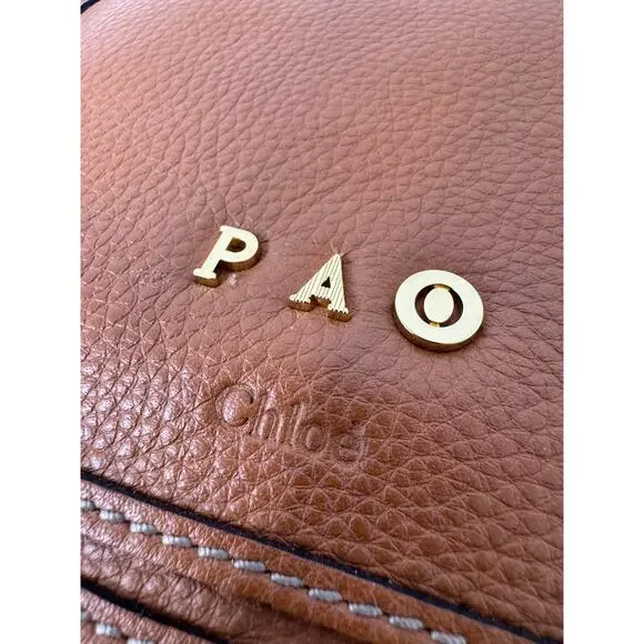 Chloe Large Marcie Pebbled Leather Satchel Bag Tan Cognac Gold Hardware w COA - Picture 11 of 16